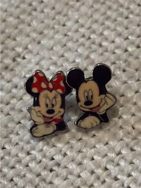 Vintage Y2K Disney Mickey and Minnie Stud Earrings - Black, Red, Cream
